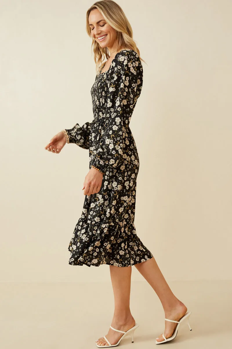 Womens Long Sleeve Smocked Bodice Midi Dress sold by Hayden product image thumbnail 3