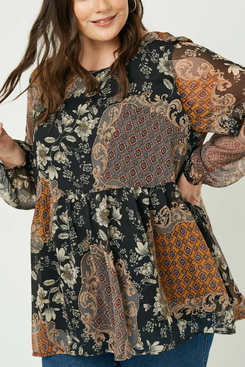Womens Long Sleeve Mixed Patchwork Print Top sold by Hayden product image thumbnail 5