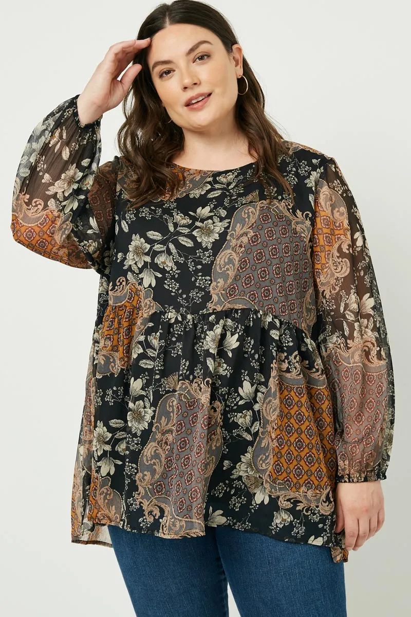 Womens Long Sleeve Mixed Patchwork Print Top sold by Hayden product image thumbnail 2