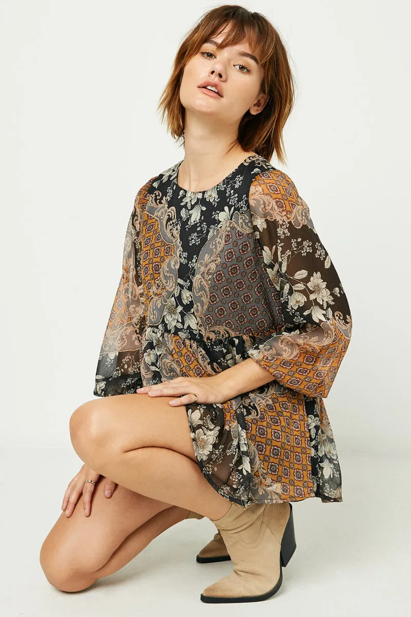 Womens Long Sleeve Mixed Patchwork Print Top sold by Hayden product image thumbnail 4