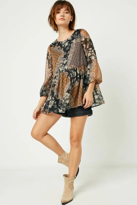 Womens Long Sleeve Mixed Patchwork Print Top sold by Hayden