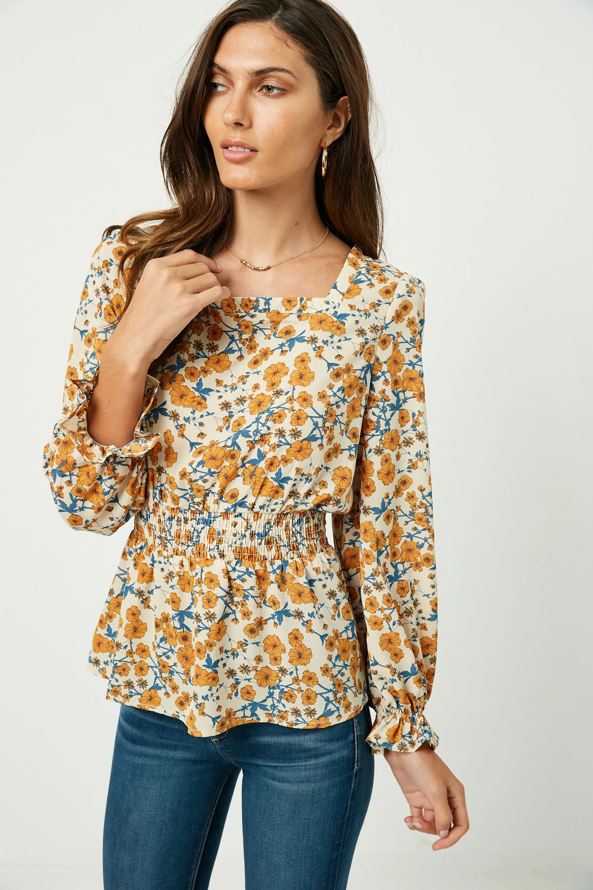 Womens Square Neck Long Sleeve Printed Top sold by Hayden