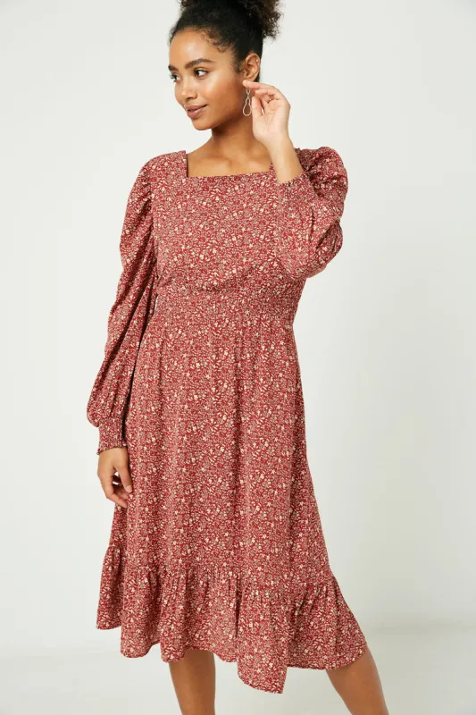 Womens Long Sleeve Square Neck Midi Dress sold by Hayden