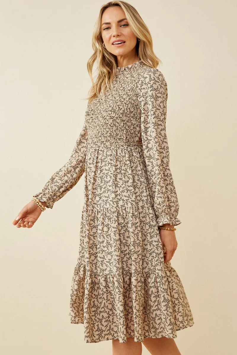 Womens Smocked Ruffle Neck Midi Dress sold by Hayden