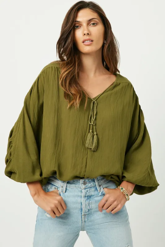 Womens Tasseled V Neck Dolman Top sold by Hayden