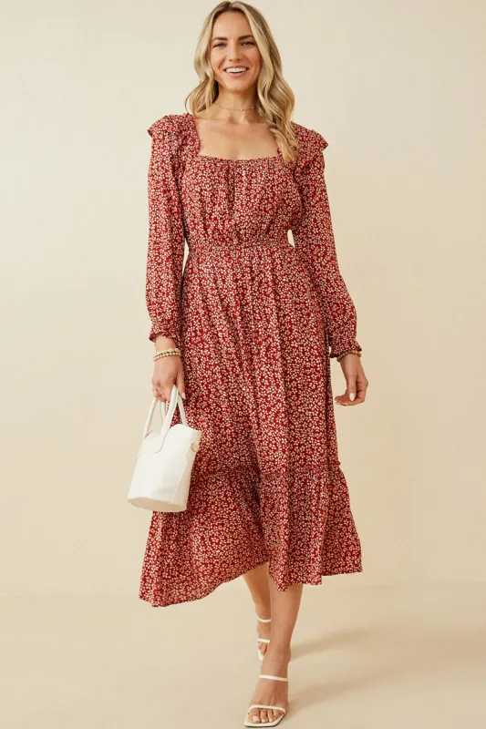 Womens Square Neck Floral Ruffle Maxi Dress sold by Hayden