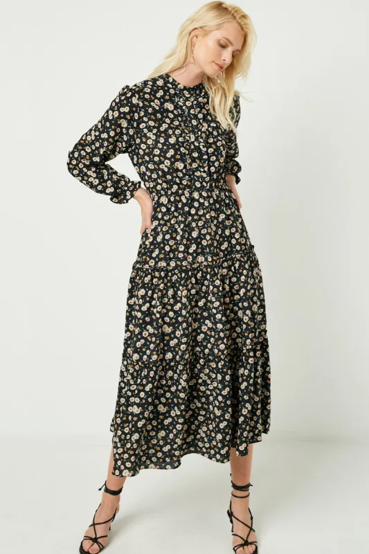 Womens Ruffle Placket Floral Print Maxi Dress sold by Hayden