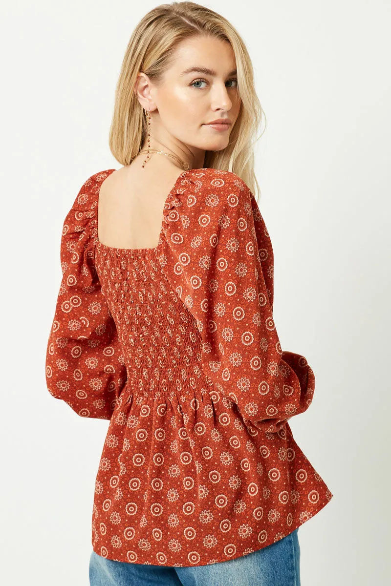 Womens Puff Sleeve Smocked Peplum Top sold by Hayden product image thumbnail 3