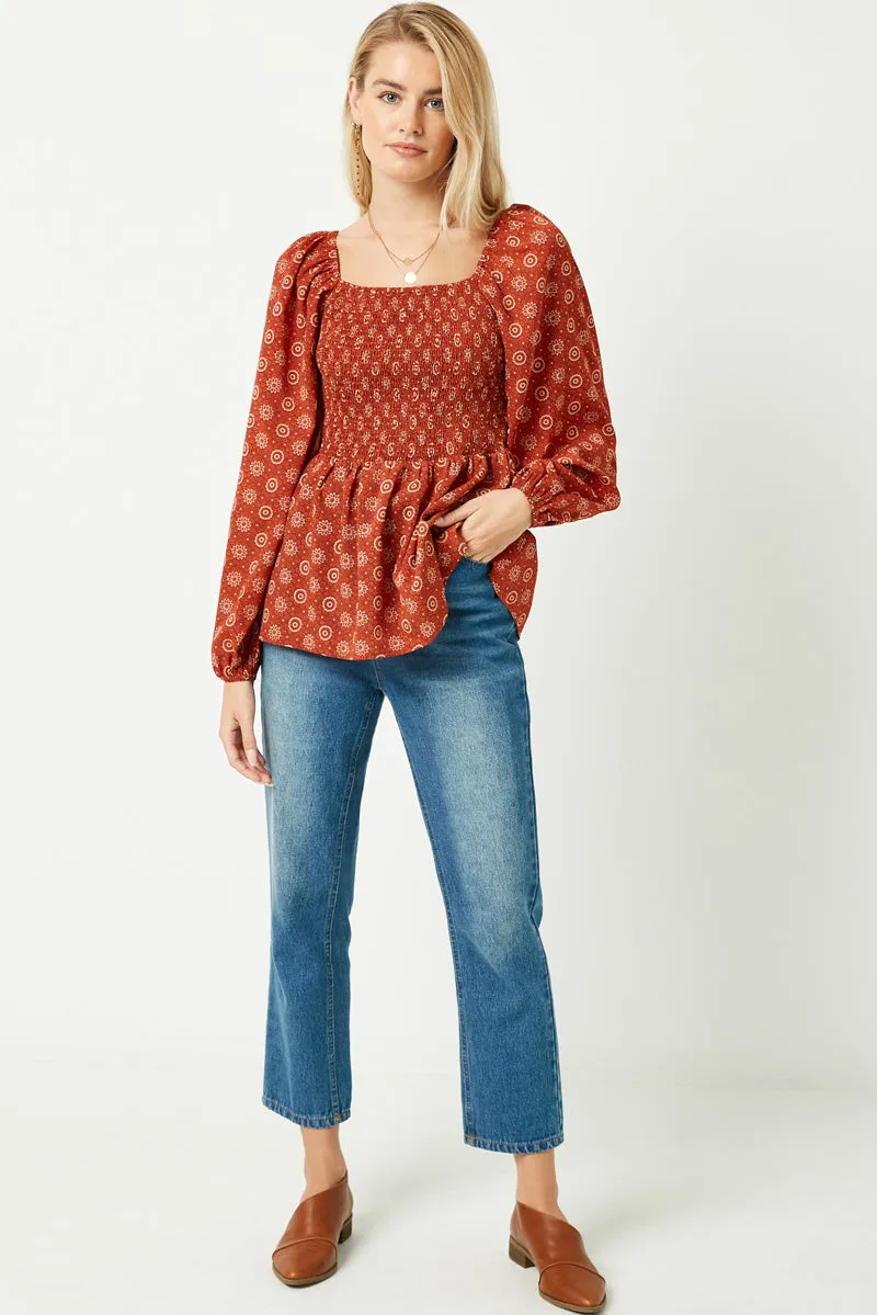 Womens Puff Sleeve Smocked Peplum Top sold by Hayden product image thumbnail 4