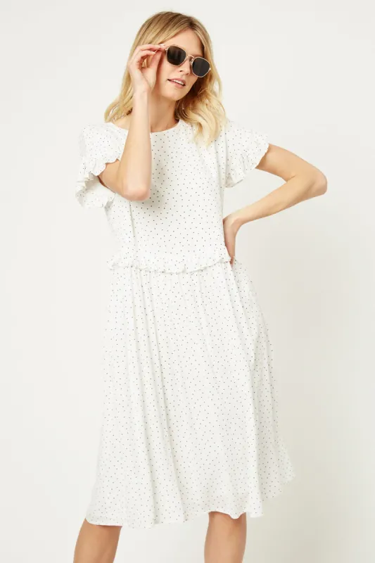 Womens Polka-Dot Ruffle Midi Dress sold by Hayden