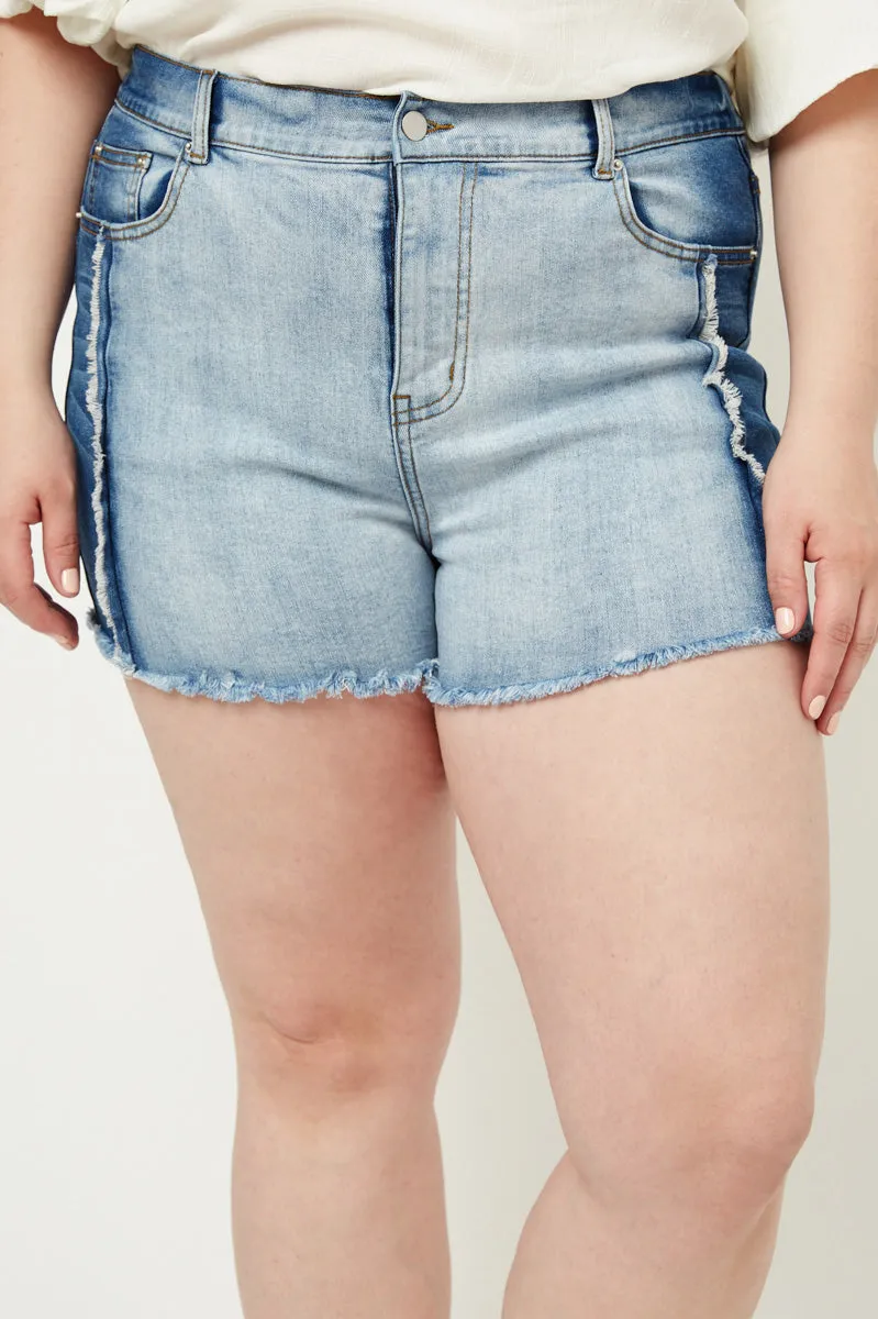 Womens Frayed Colorblock Denim Shorts sold by Hayden product image thumbnail 2