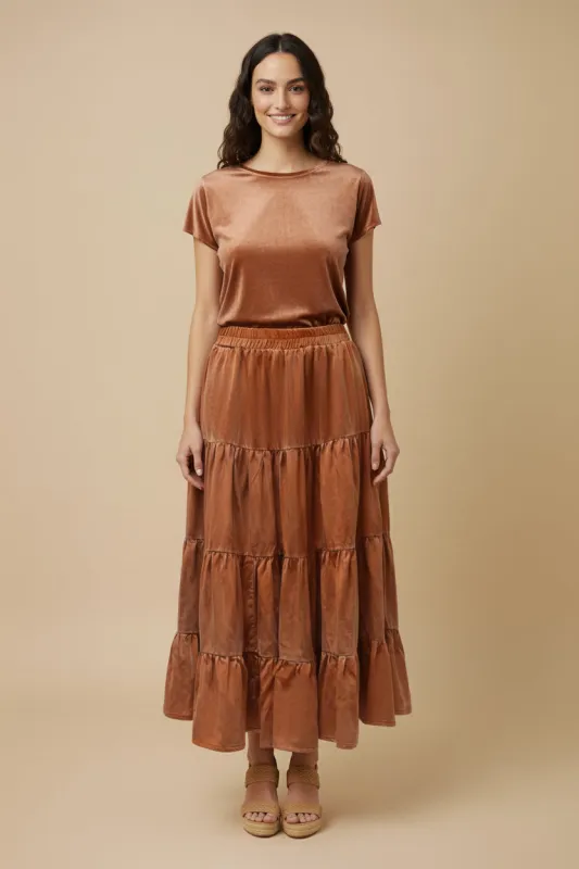 Womens Two Tone Washed Tiered Skirt sold by Hayden