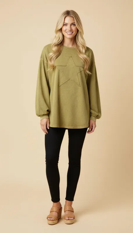 Womens Tonal Star Patch Washed Sweatshirt sold by Hayden