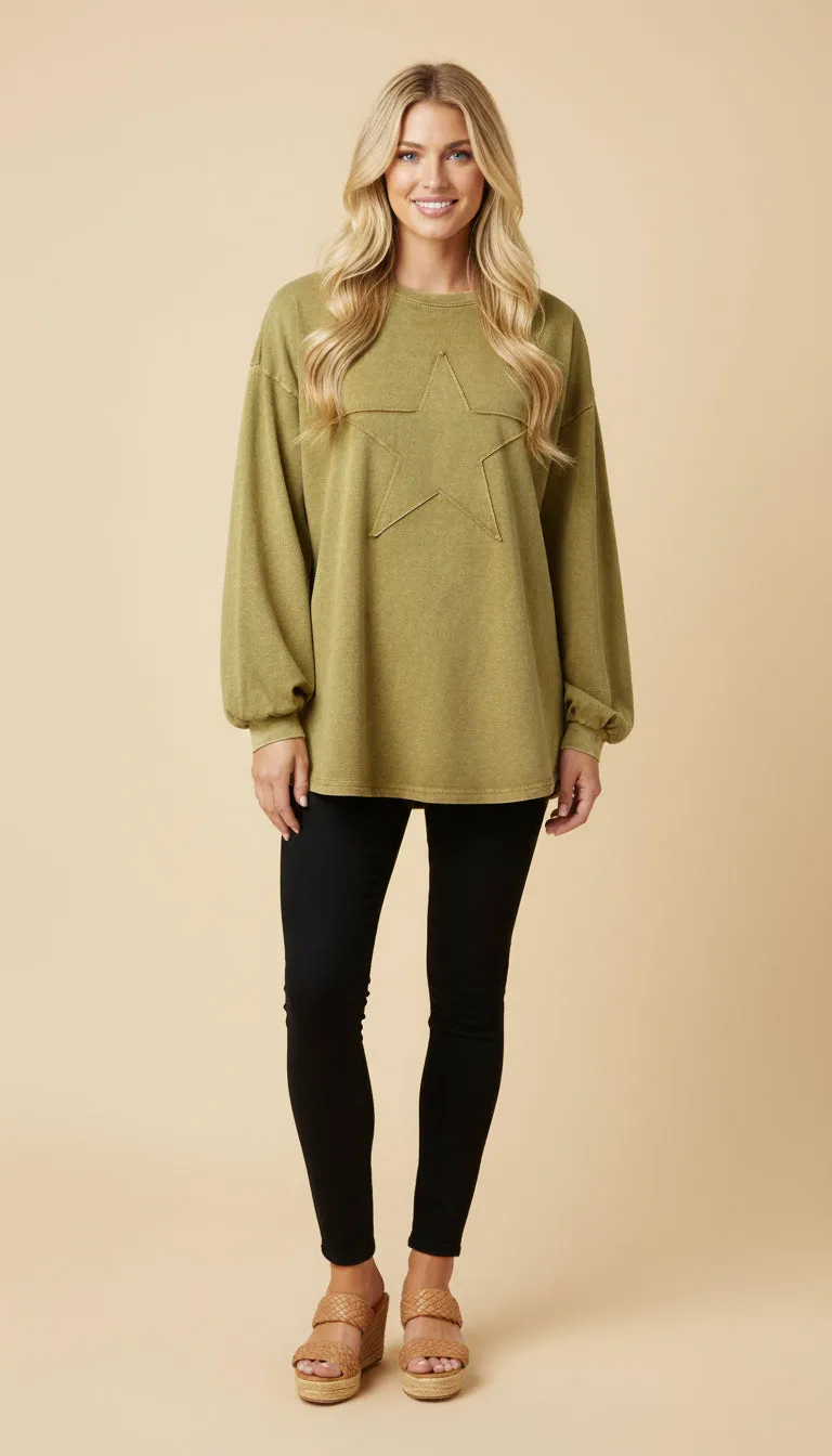 Womens Tonal Star Patch Washed Sweatshirt sold by Hayden