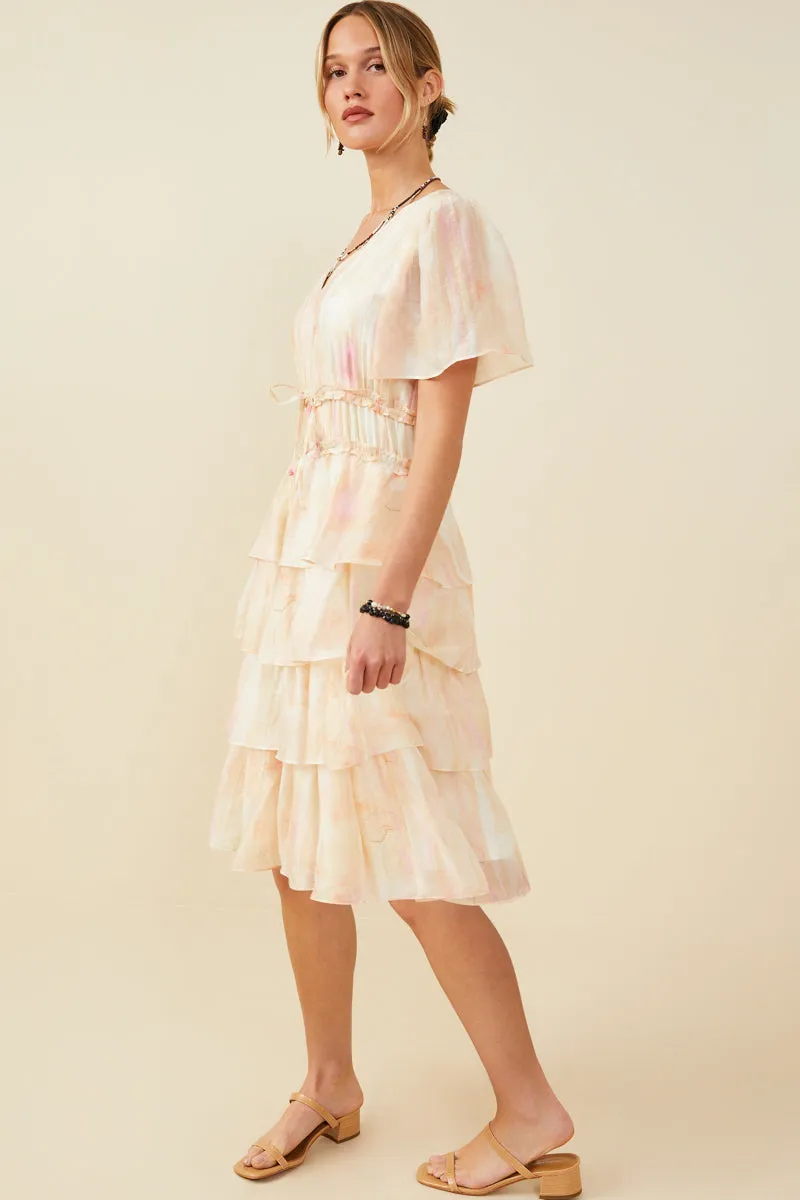 Womens Watercolor Print Tiered Cinch Waist Dress sold by Hayden product image thumbnail 4