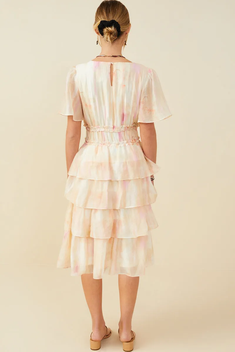 Womens Watercolor Print Tiered Cinch Waist Dress sold by Hayden product image thumbnail 5