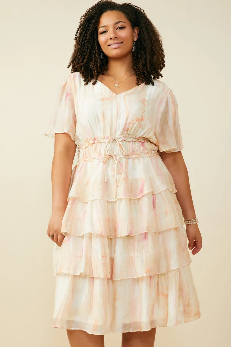 Womens Watercolor Print Tiered Cinch Waist Dress sold by Hayden product image thumbnail 2