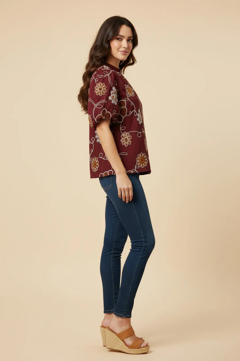 Womens Daisy Embroidered Puff Sleeve Top sold by Hayden product image thumbnail 3