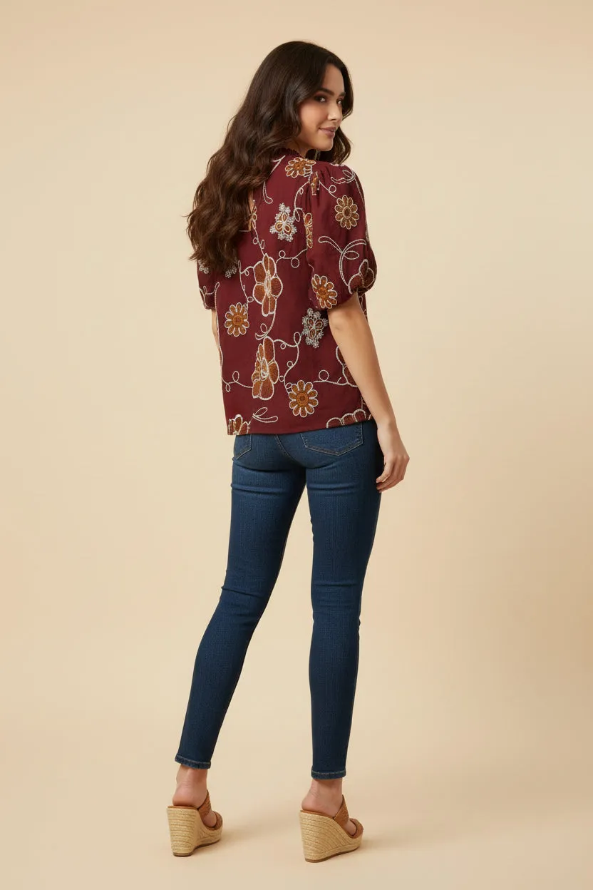 Womens Daisy Embroidered Puff Sleeve Top sold by Hayden product image thumbnail 4