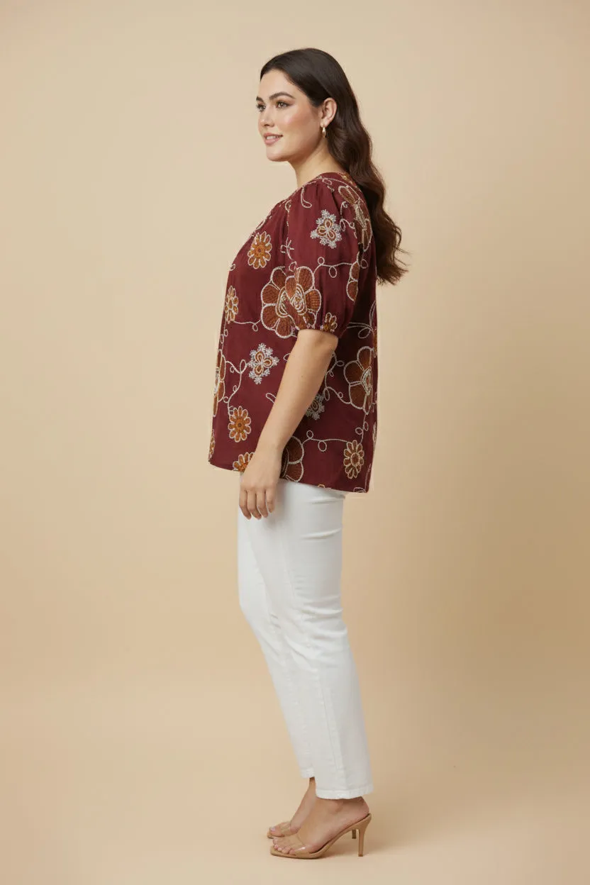 Womens Daisy Embroidered Puff Sleeve Top sold by Hayden product image thumbnail 5
