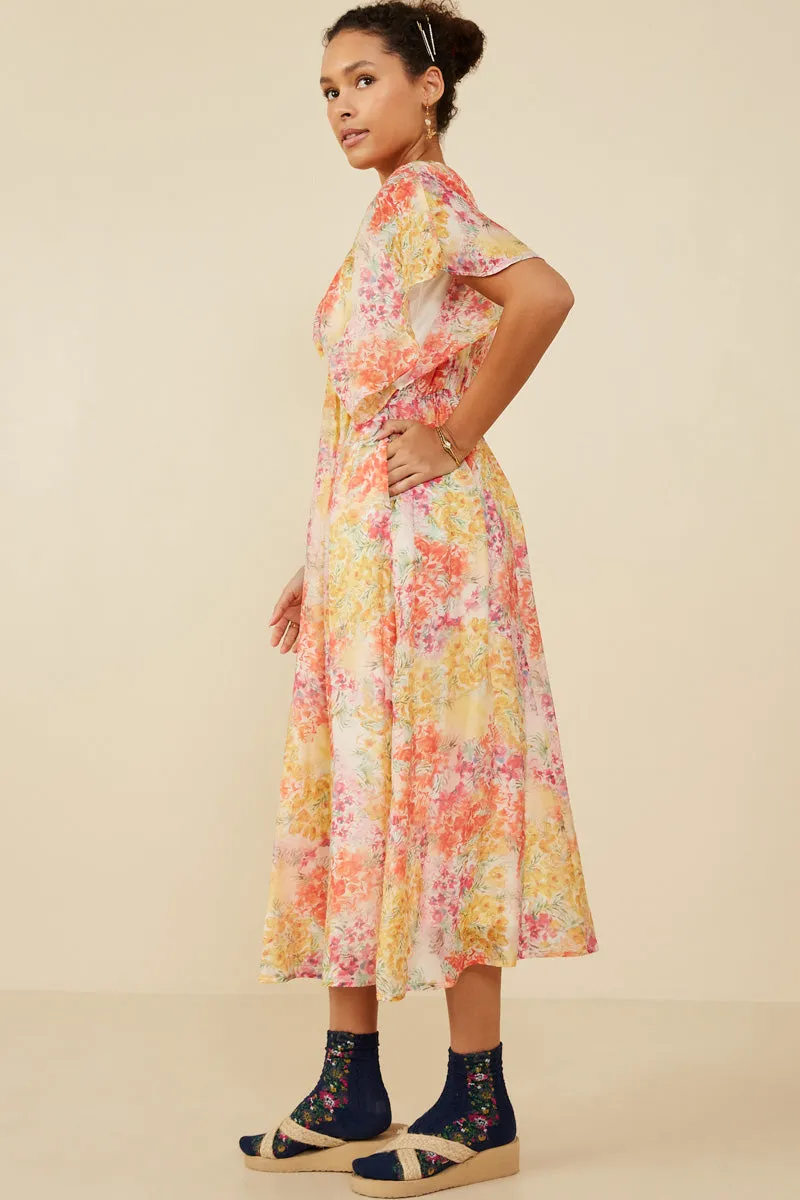 Womens Textured Floral Gathered V Neck Dress sold by Hayden product image thumbnail 4