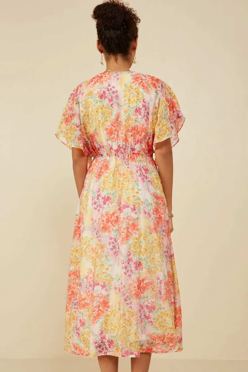 Womens Textured Floral Gathered V Neck Dress sold by Hayden product image thumbnail 5