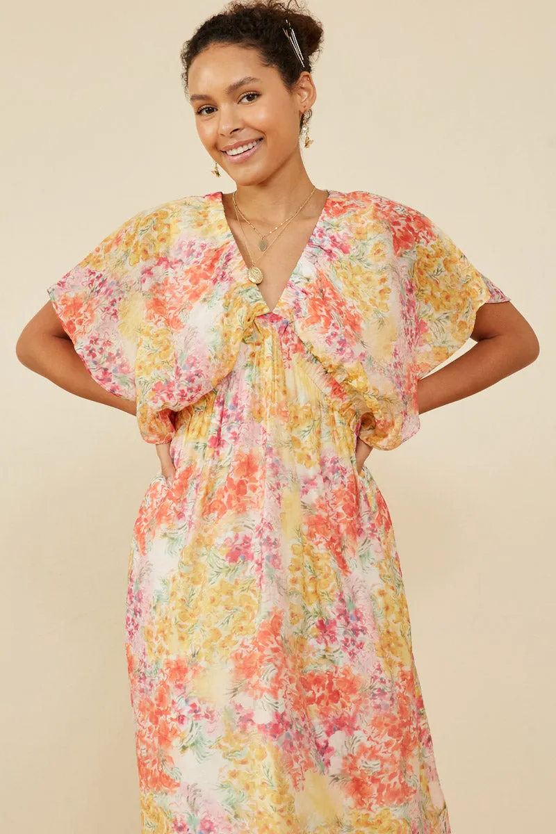 Womens Textured Floral Gathered V Neck Dress sold by Hayden product image thumbnail 3