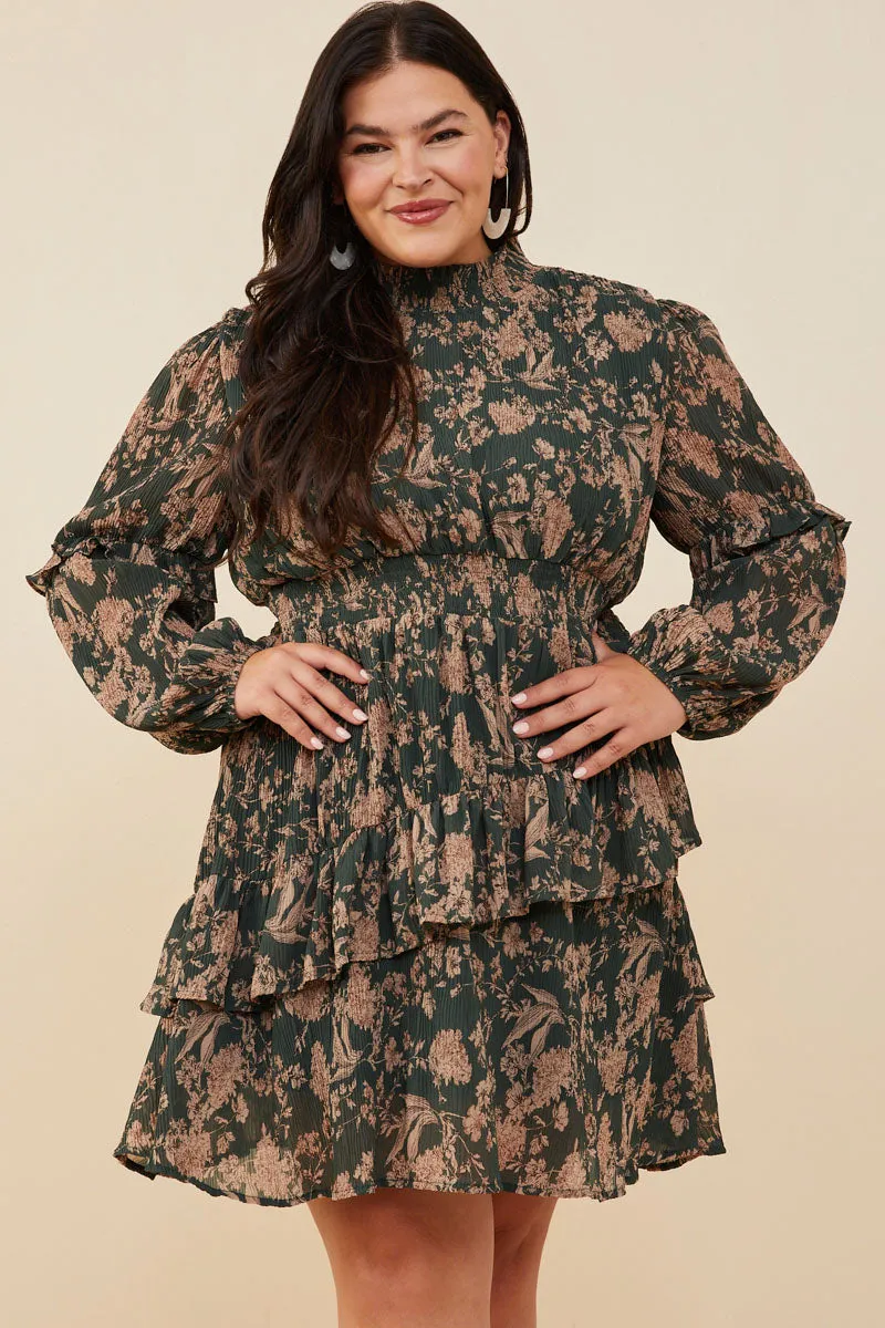 Womens Pleat Textured Antique Floral Ruffle Detail Dress sold by Hayden product image thumbnail 5