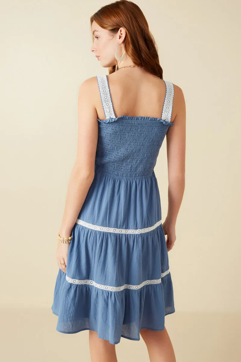 Womens Contrast Lace Detail Smocked Tank Dress sold by Hayden product image thumbnail 5