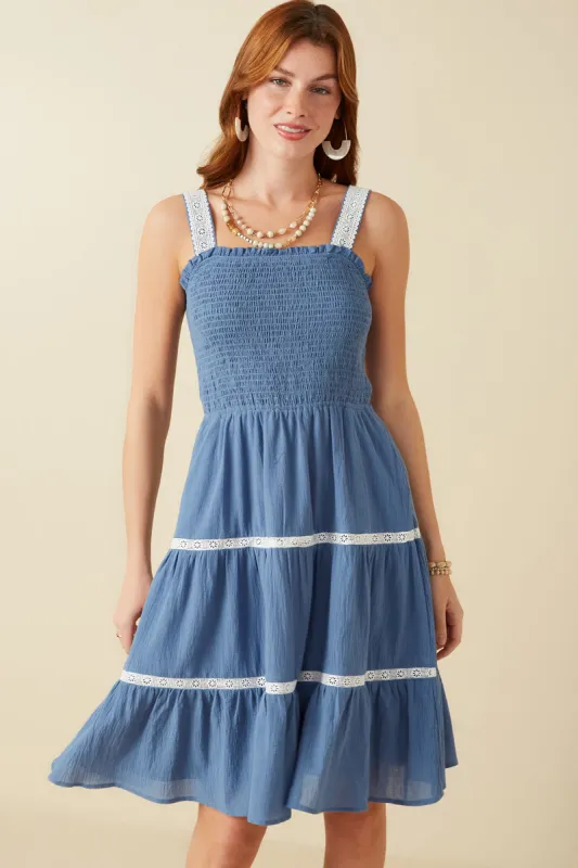 Womens Contrast Lace Detail Smocked Tank Dress sold by Hayden