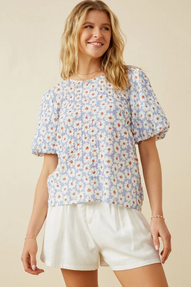 Womens Textured Daisy Print Puff Sleeve Top sold by Hayden