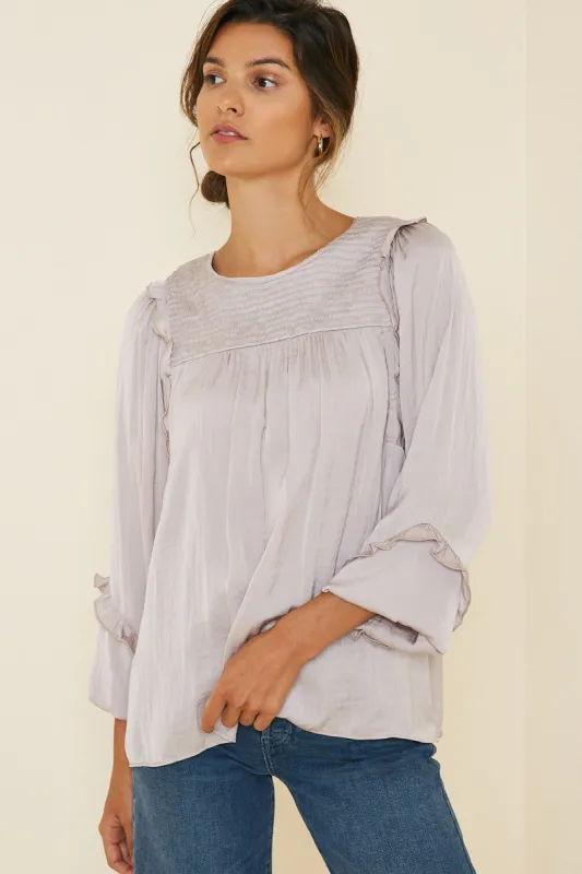 Womens Ruched Ruffle Puff Sleeve Top sold by Hayden