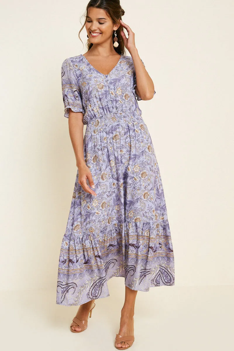 Womens Floral Smock Waist Maxi Dress sold by Hayden
