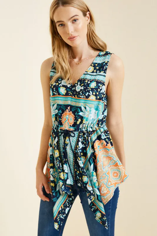 Womens Floral Drawstring Peplum Tank sold by Hayden