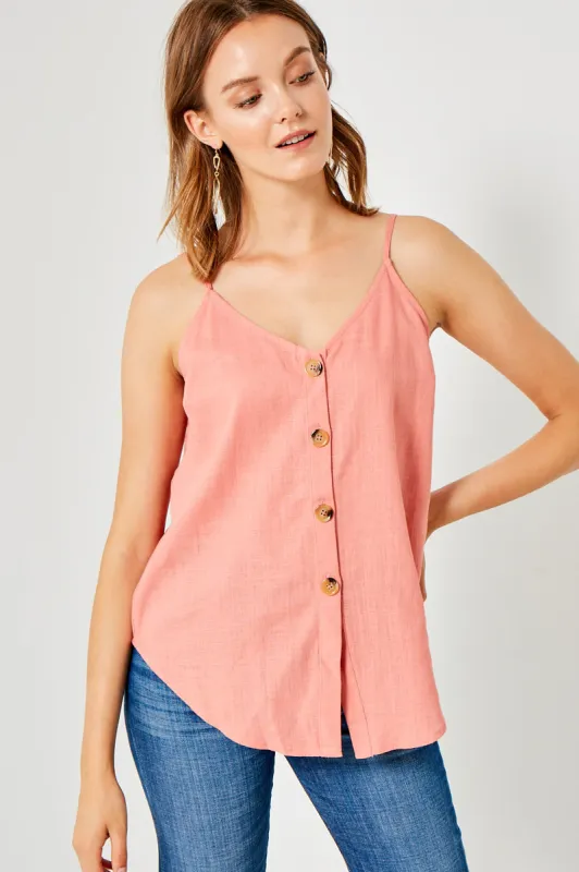 Womens Linen Sleeveless Button-Down Tank made by Hayden