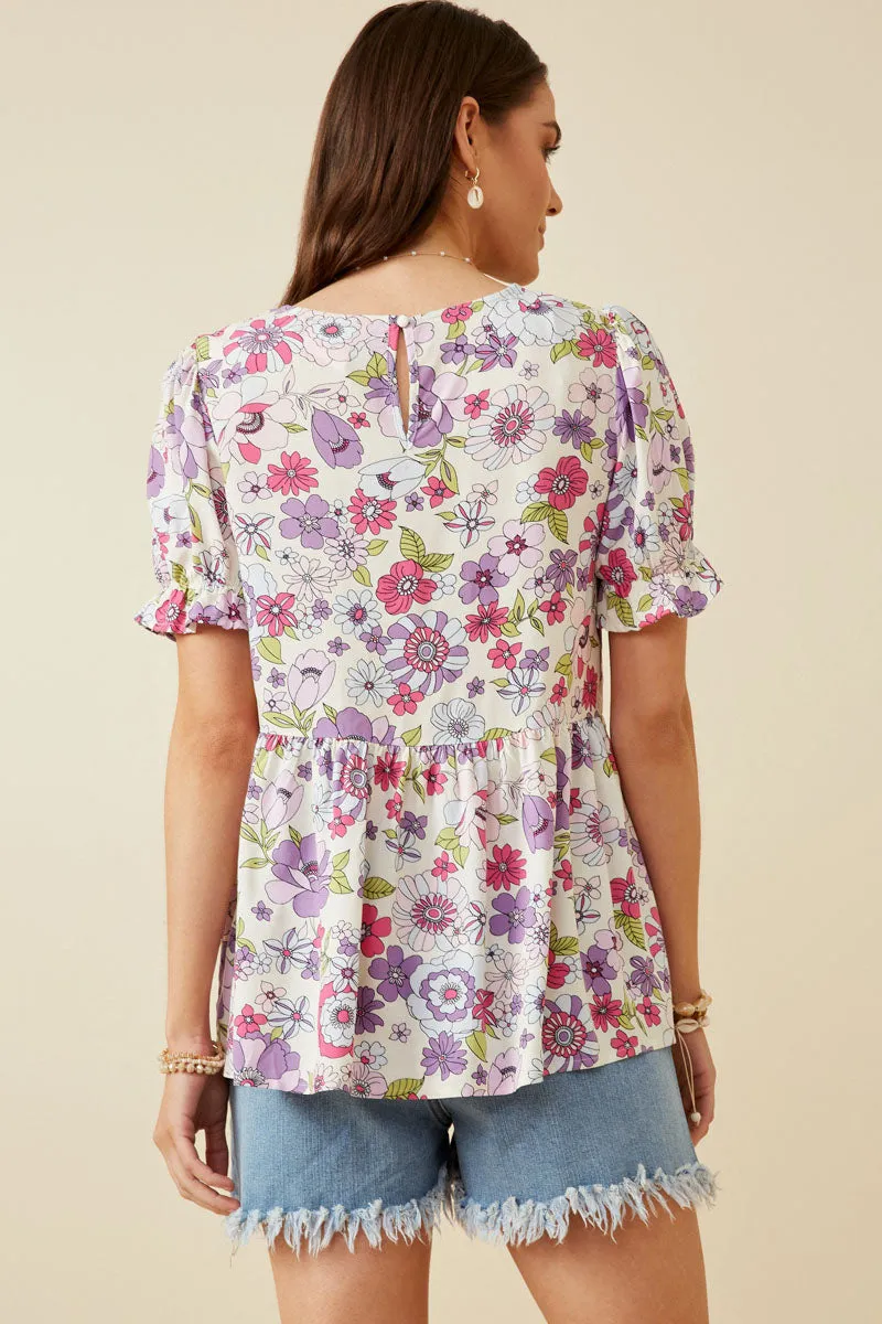 Womens Floral Rounded Hem Peplum Top sold by Hayden product image thumbnail 5