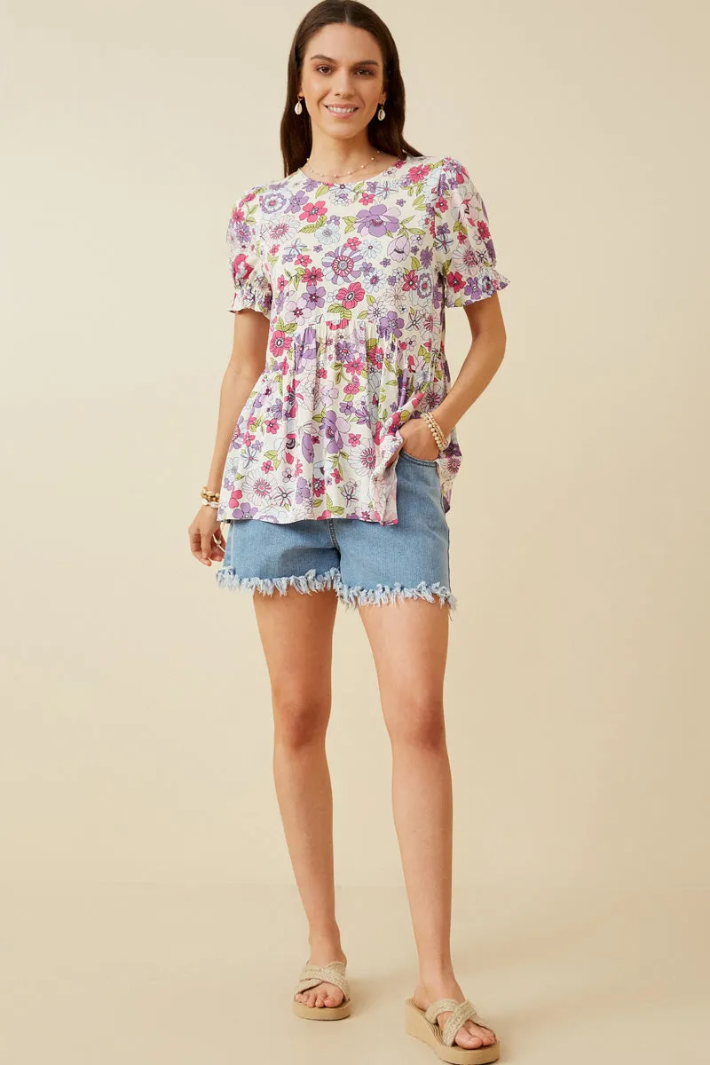Womens Floral Rounded Hem Peplum Top sold by Hayden product image thumbnail 3