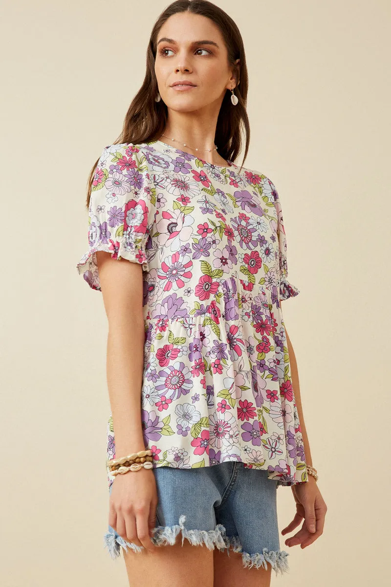 Womens Floral Rounded Hem Peplum Top sold by Hayden product image thumbnail 4
