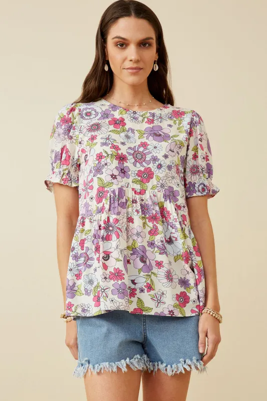 Womens Floral Rounded Hem Peplum Top sold by Hayden