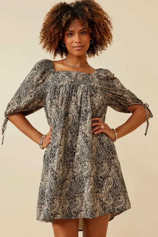 Womens Paisley Print Tie Sleeve Square Neck Dress sold by Hayden