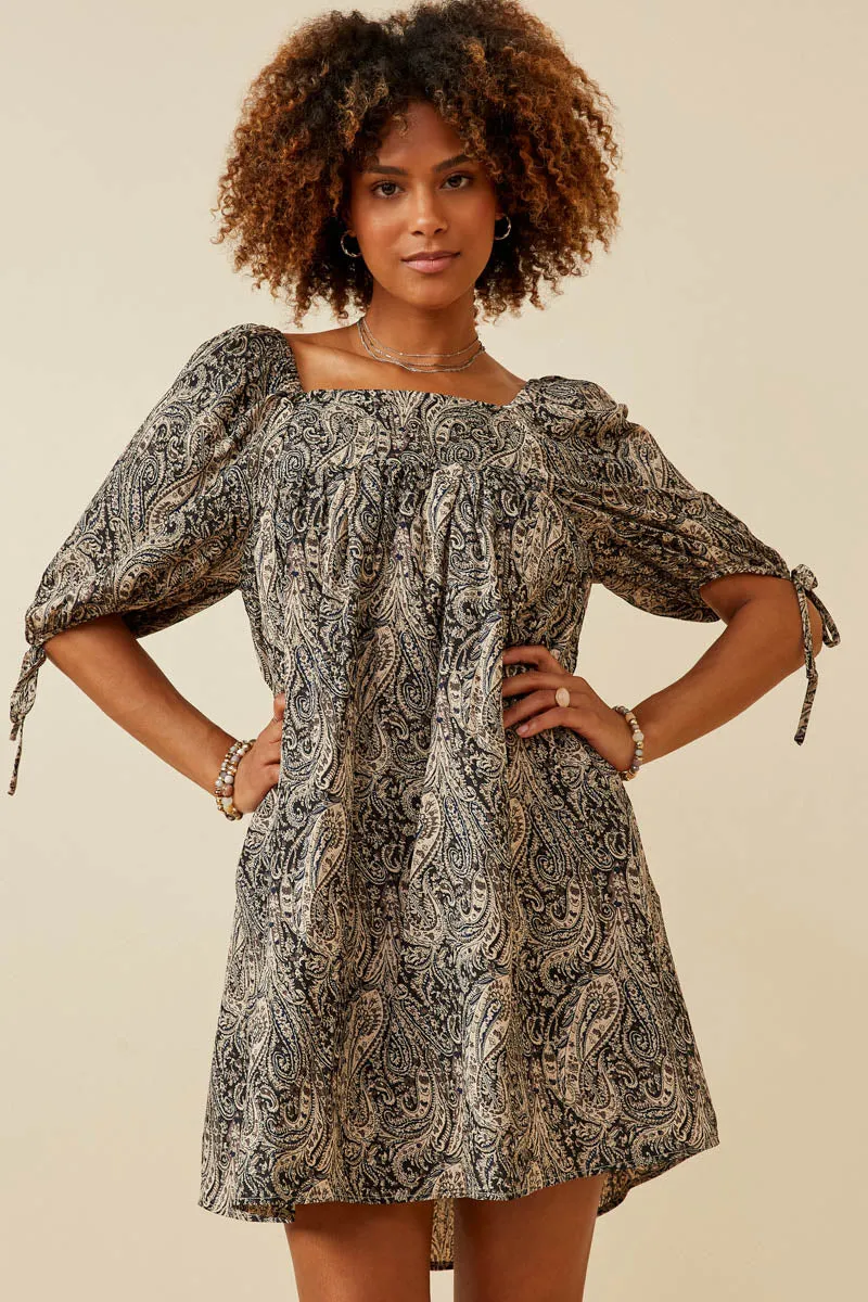 Womens Paisley Print Tie Sleeve Square Neck Dress sold by Hayden