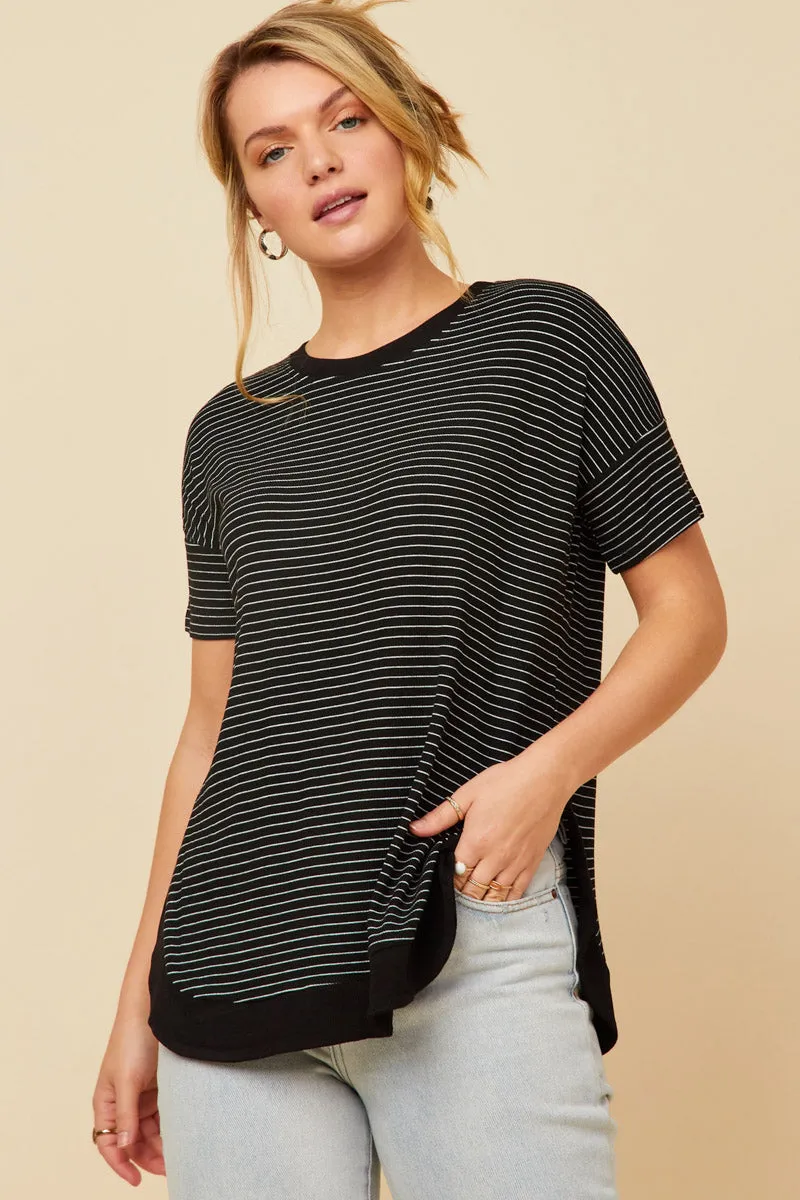Womens Ribbed Stripe Shirt Tail Banded Dolman Top sold by Hayden product image thumbnail 3