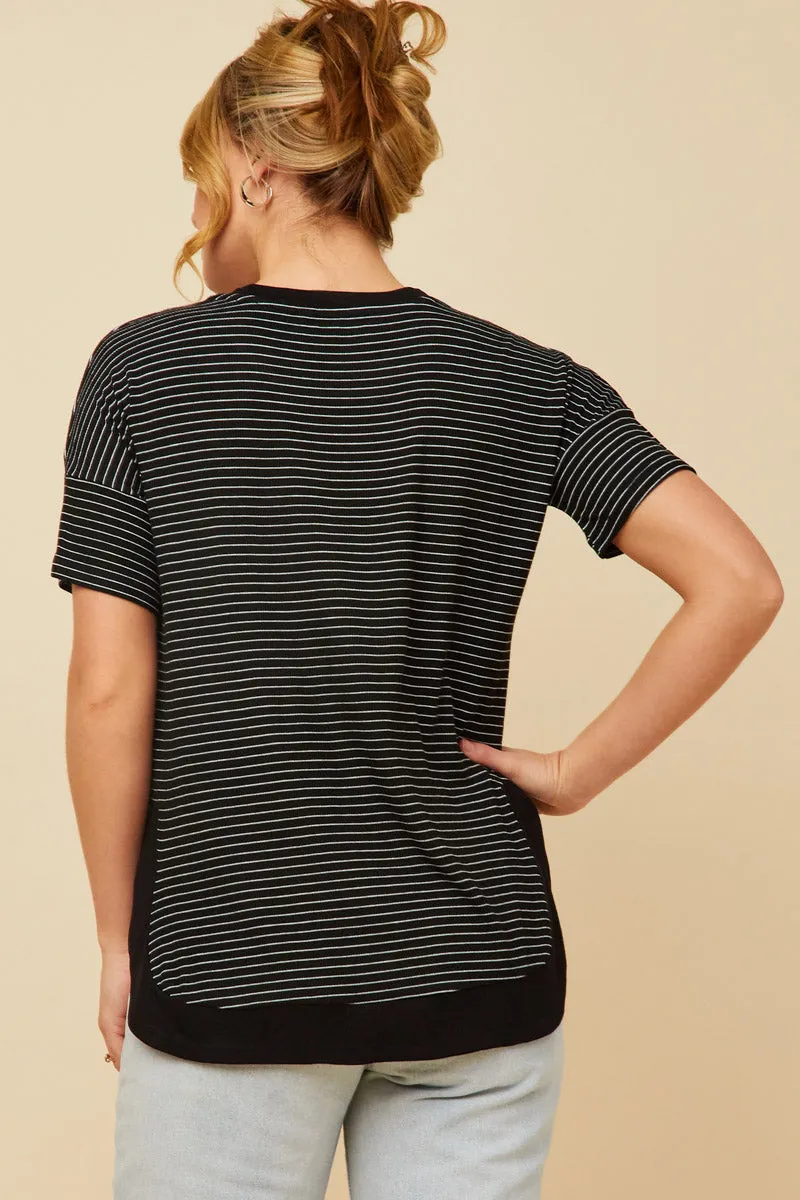 Womens Ribbed Stripe Shirt Tail Banded Dolman Top sold by Hayden product image thumbnail 4
