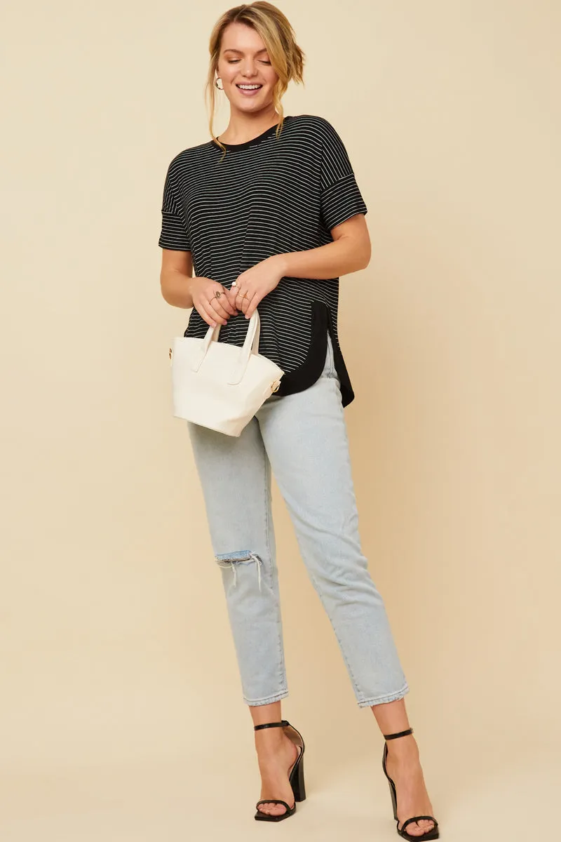 Womens Ribbed Stripe Shirt Tail Banded Dolman Top sold by Hayden product image thumbnail 5