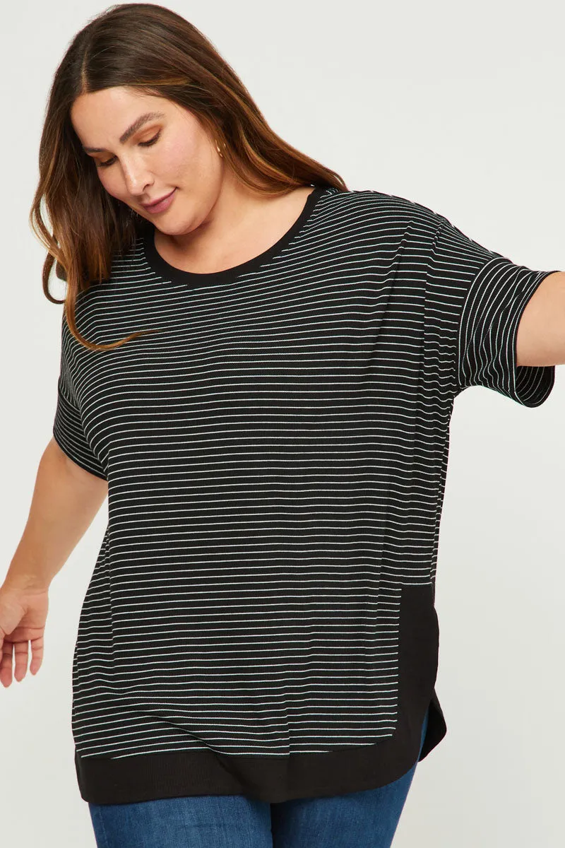Womens Ribbed Stripe Shirt Tail Banded Dolman Top sold by Hayden product image thumbnail 2