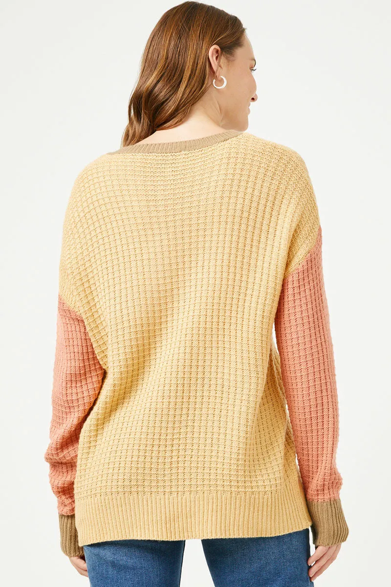 Womens Colorblock Waffle Knit Sweater sold by Hayden product image thumbnail 5