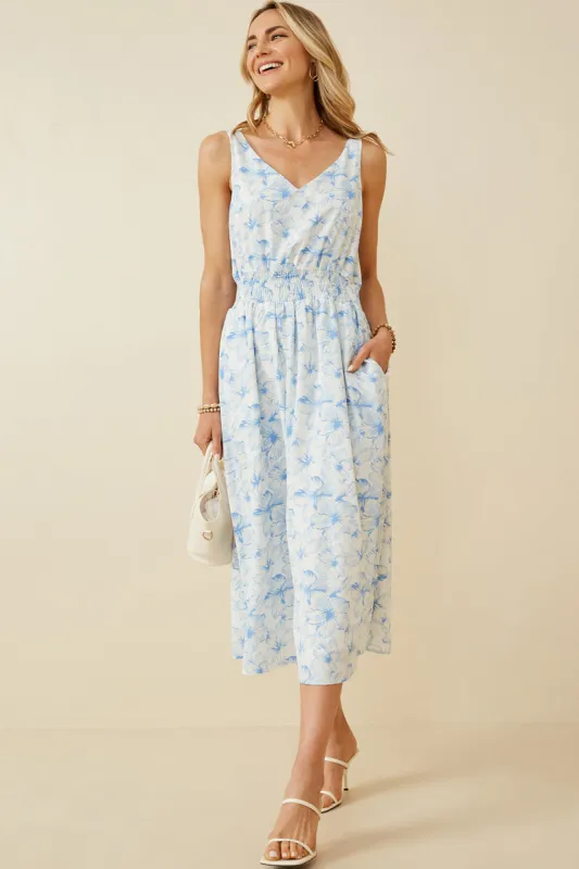 Womens Floral Printed Smocked Waist Tank Dress made by Hayden