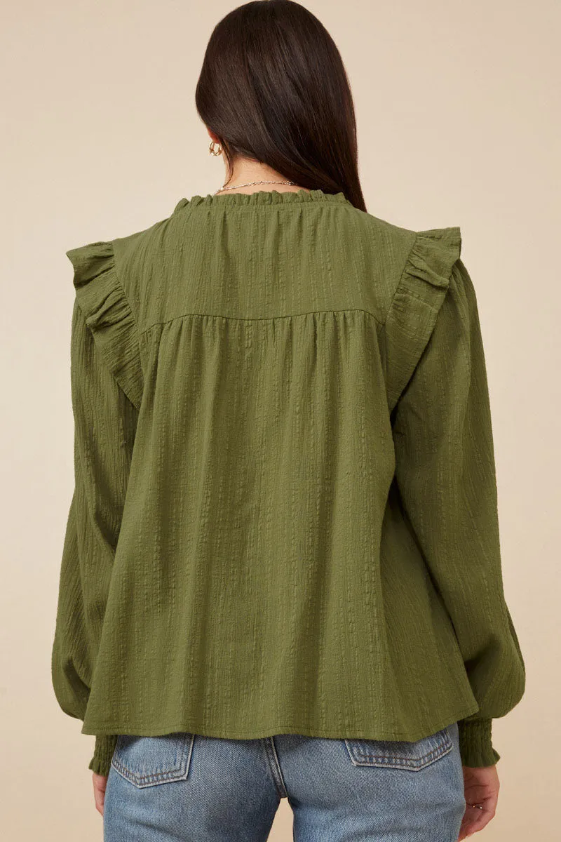 Womens Lace Insert Ruffled Detail Textured Shirt sold by Hayden product image thumbnail 5