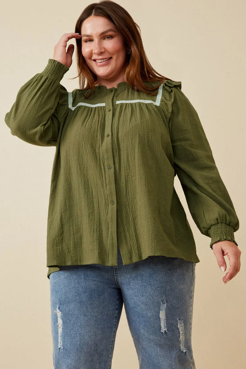 Womens Lace Insert Ruffled Detail Textured Shirt sold by Hayden product image thumbnail 2