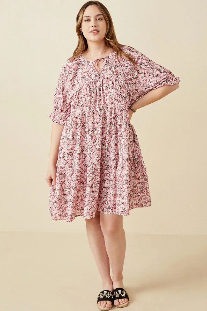 Womens Floral Print Tie Neck Cinch Sleeve Dress sold by Hayden product image thumbnail 2